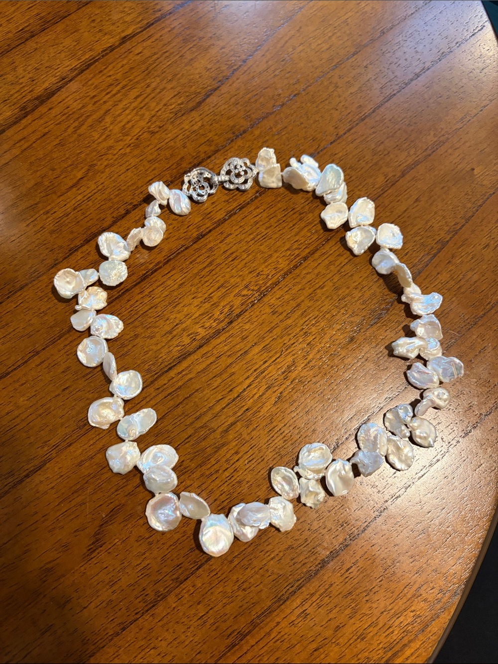Handcrafted Freshwater Pearl Petal Necklace - White